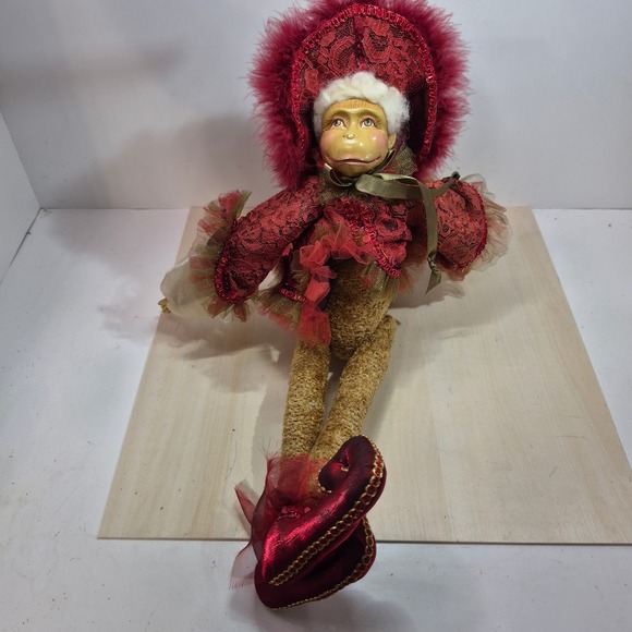 Katherine's Collection Other - Katherine's Collection Panache Red Monkey Doll Victorian Lace Feather Ornament
